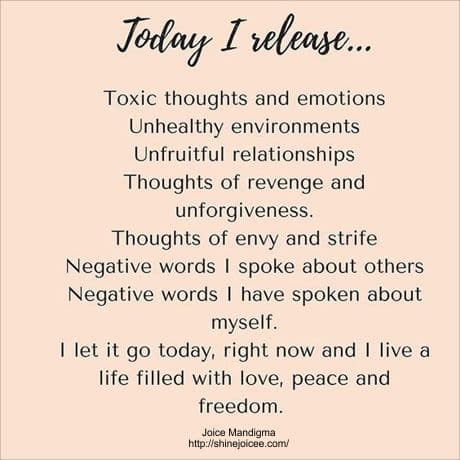 Today I will release toxic thoughts and emotions.