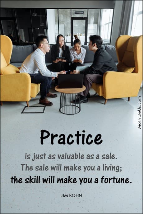 people sitting around a small table and a quote by Jim Rohn