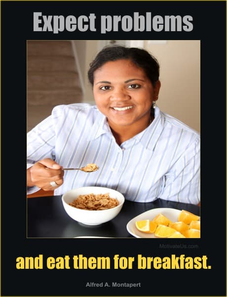 A Picture: (Woman Eating Breakfast with The Quote:  quote1 on it.