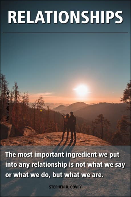 two people looking at a mountain and a quote by Stephen R. Covey