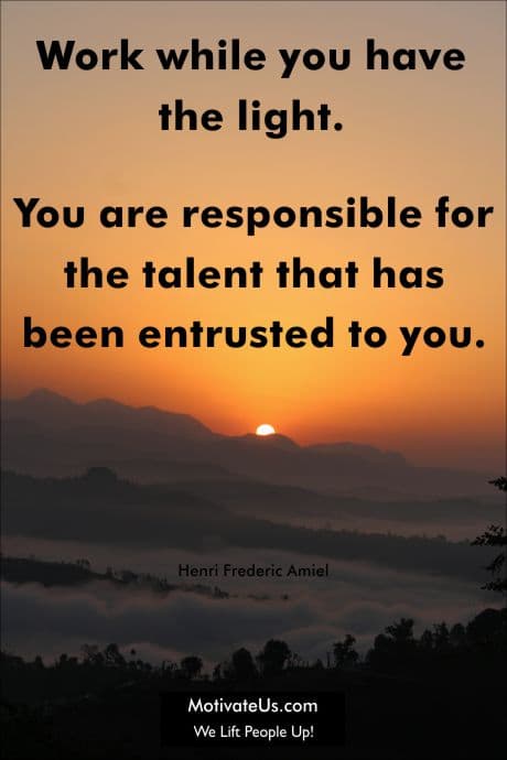 picture of a sunset and a motivational quote from Henri Frederic Amiel