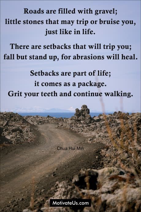 gravel road and a quote from Chua Hui Min