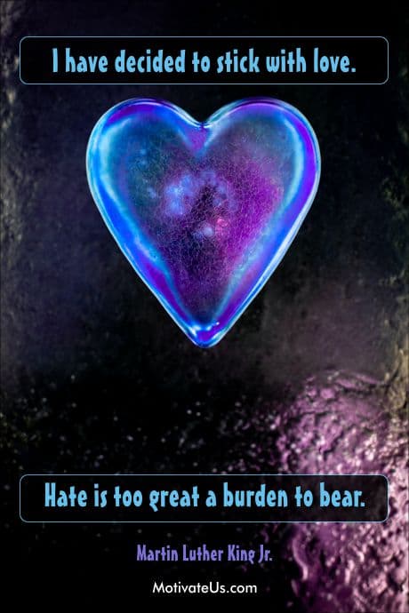 blue and purple heart and a quote by Martin Luther King Jr.