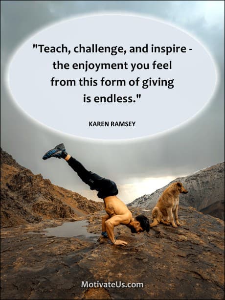 person doing upside down pushup and a quote by Karen Ramsey