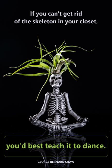 Quote from George Bernard Shaw and skeleton in a lotus position