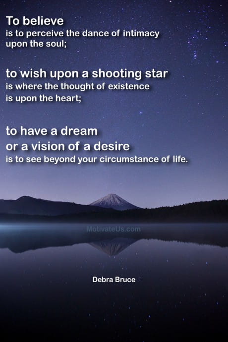 mountain and stars and a quote by Debra Bruce