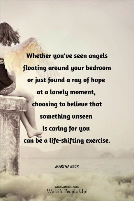 Angel person sitting on top of a pedestal with a quote about Unseen Forces are there to help you.