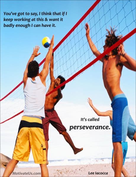 A Picture: (Volleyball Players Going For A Point with The Quote:  quote1 on it.