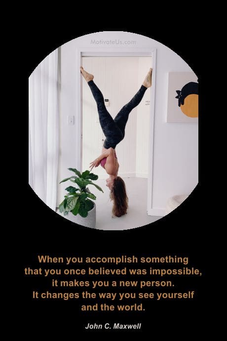 girl upside down in doorway and a quote by John C. Maxwell
