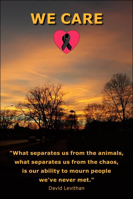 Quote about mourning for people we've never met on a picture of sunset