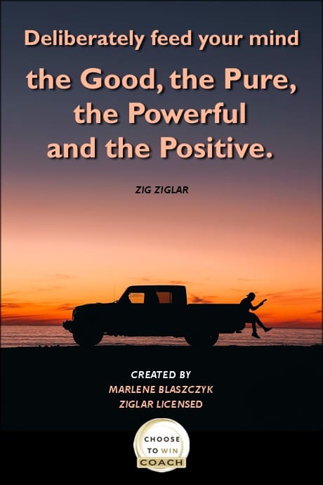 person sitting in the back of a pickup and a quote by Zig Ziglar