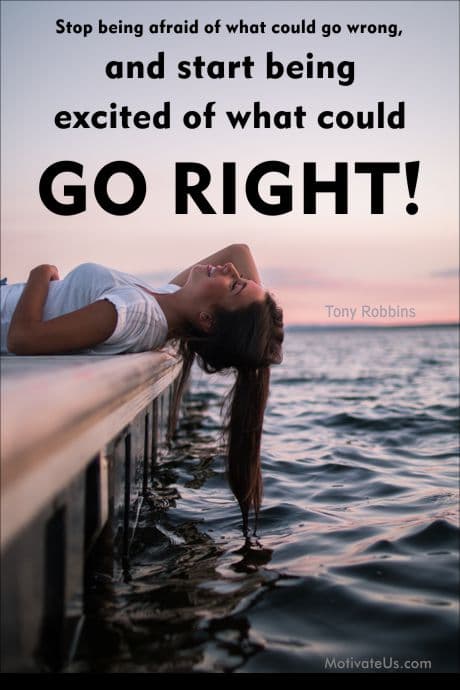 woman laying on a dock and quote by Tony Robbins