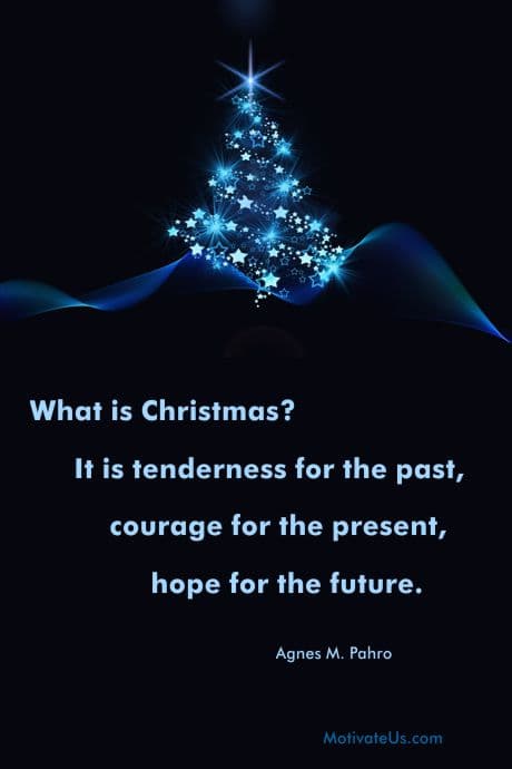 beautiful christmas tree all covered in blue with a daily inspirational quote by Agnes M. Pahro