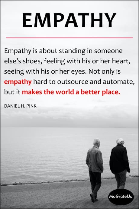 two men walking the beach and a quote from Daniel H. Pink about empathy.