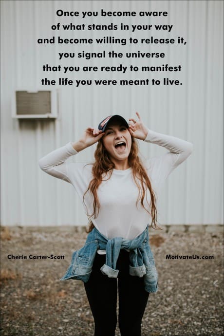 woman who looks excited and a quote from Cherie Carter-Scott