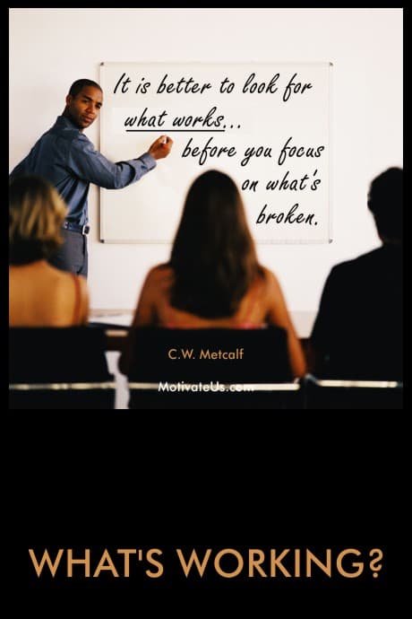 person at a white board and a quote by C.W. Metcalf