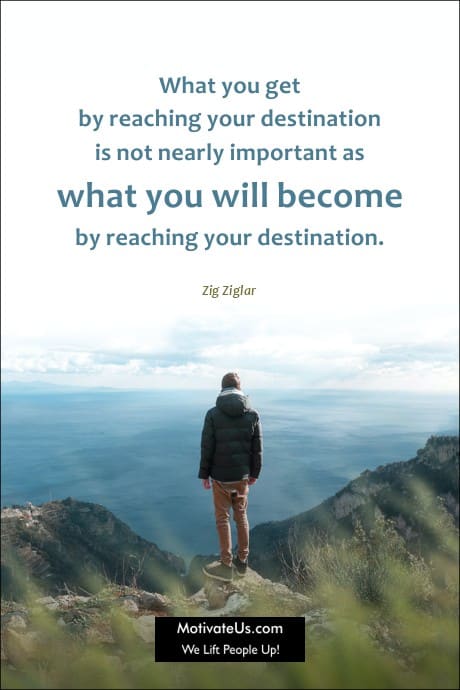 person standing on some cliffs and a quote by Zig Ziglar