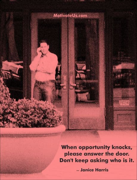 A Picture: (Man On Phone Outside Some Doors with The Quote:  quote1 on it.