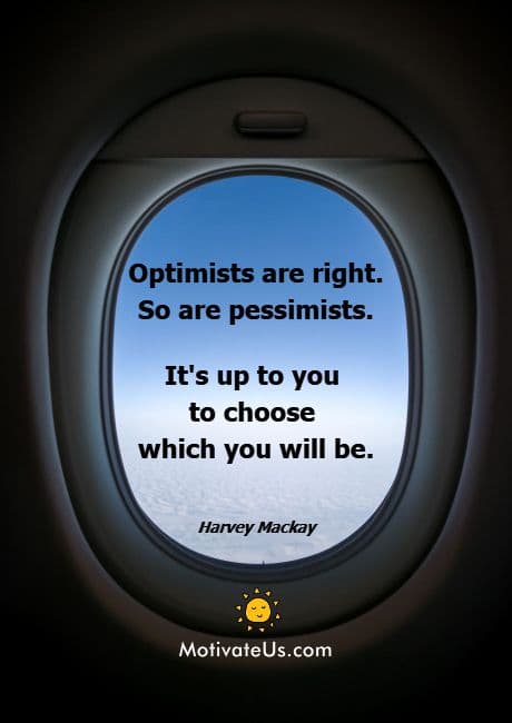 airplane window with a quote from Harvey Mackay