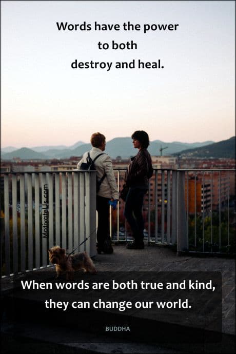 words have power reminder two people standing and talking