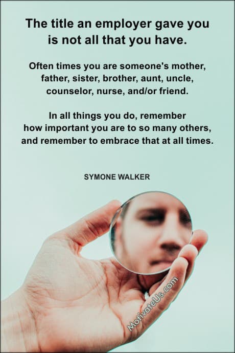 a man looking in a mirror and a quote by Symone Walker