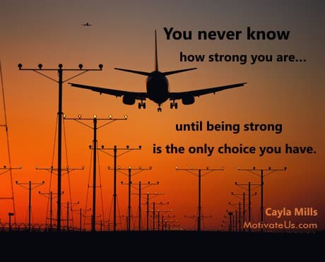 picture of a jet taking off and motivational quote from Cayla Mills