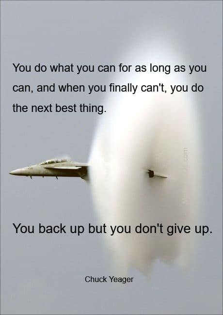 jet coming out of the clouds and a photo daily inspirational picture quote by Chuck Yeager