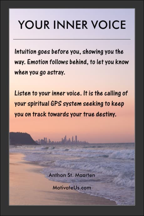 picture of a sunrise a quote by Anthon St. Maarten about listening to your inner voice.
