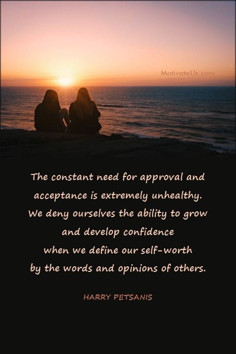 two people looking at the sunrise and a quote about self-worth by Harry Petsanis